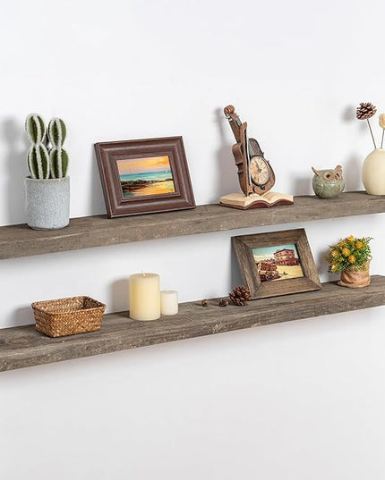 48 Inch Fireplace Mantel Shelf - 8 Inch Deep Rustic Solid Reclaimed Wood Floating Shelf, Wall Mounted Farmhouse Display Shelf with Invisible Heavy Duty Metal Bracket, Set of 2, Cement Grey