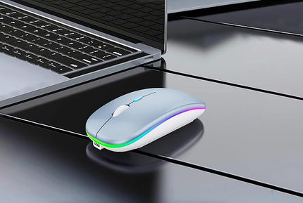 Wireless Bluetooth Mouse Rechargeable Laptop Mice with LED Lights Silent Slim Use(BT5.2 and 2.4G Portable USB) Dual Mode Computer Mouse for Laptop/iPad/Tablet/Apple/Computer/Mac (Blue)