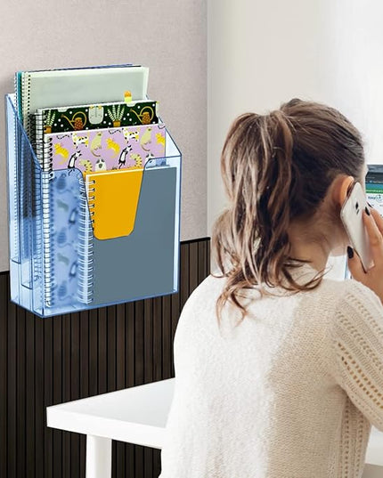 Acrimet Vertical Triple File Folder Holder Organizer, File Sorter (Plastic) (Clear Blue Color)