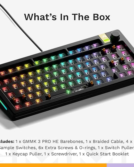 Glorious Gaming - GMMK 3 PRO HE (Barebones) Rapid Trigger Keyboard, Hall Effect, 8K Polling, Custom Modular Aluminum Body & Gasket System, Supports MX Mechanical & Magnetic Switches 75% (Black)