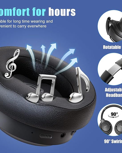 BERIBES Bluetooth Headphones Over Ear, 65H Playtime and 6 EQ Music Modes Wireless Headphones with Microphone, HiFi Stereo Foldable Lightweight Headset, Deep Bass for Home Office Cellphone PC Ect.