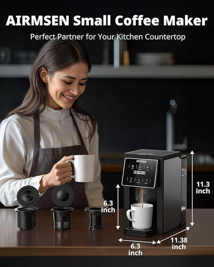 AIRMSEN Grind & Brew Coffee Maker with Built-in Grinder (2026 Model) - Single-Serve, Compatible with K-Cup Pods & Ground, 1000W Fast 6-14oz Brewer, Descaling Alert, Touchscreen & 50oz Removable Tank
