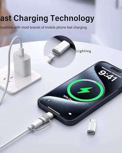 4 Pack Lightning to USB C Adapter for iPhone 15/16/17/17 Pro Max/Plus,Samsung S25,Support Charging & Data Transfer,Type C Charger Connector Cable,Lightning Female to USB C Male Adapter,Not for Audio