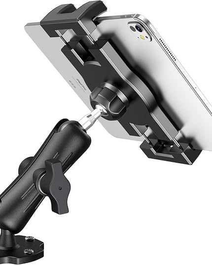 Keuvirya Heavy Duty Tablet Mount for Truck & Vehicle, Drill Base Tablet Holder for Truck with Aluminum Arm, Compatible with 4.7"-12.9" Tablets/iPad/Phones, iPad Truck Mount for Dashboard, Walls, Boat