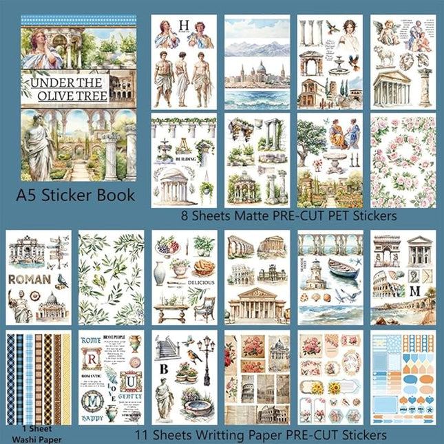 Dwpetzo Vintage Ancient Greece Mythology History Stickers Scenery Book, 20 Sheets Pre-Cut Junk Journaling Artistic Stickers for Scrapbooking, Albumn, Bujo, Scrap Book, DIY Craft Art Decor