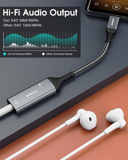 Marsno USB C to 3.5mm Headphone and Charger Adapter, 2-in-1 USB Type C to Aux Audio Jack Splitter, PD 60W Fast Charging Dongle for iPhone 17/16/15, Galaxy S25/S24/S23, iPad Pro, Pixel (Dark Gray)