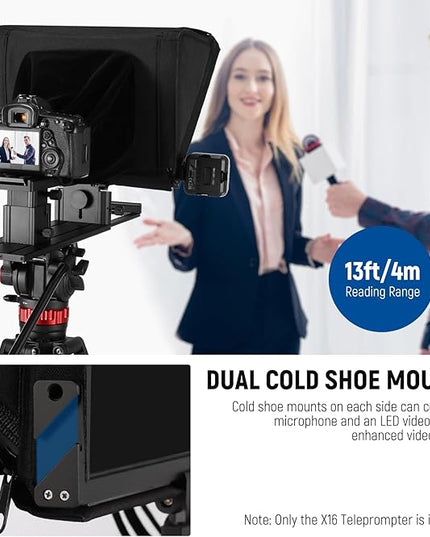 NEEWER Teleprompter X16 with RT113 Remote & App Control, 16" Beamsplitter, Aluminum Alloy Foldable Design, QR Plate Compatible with 501PL iPad Android Tablet Camera Camcorder Up to 44lb/20kg