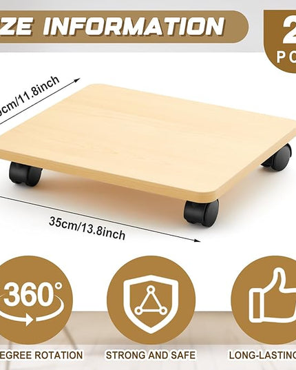 2 Pcs Office Under Desk Printer Stand with 4 Caster Wheels 13.8 x 11.8 Inches Burlywood Movable Printer Copier Shelf CPU Holder for Home Office Heavy Duty Storage Rack Scanner Fax Machine