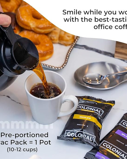 Colonial Coffee 100 Count Single Pot Coffee Packets – Assorted Variety Pack with Medium, Dark, & Decaf Roast Blends | Pre-Measured Frac Packs for 12 Cup Maker | Bulk Ground Gourmet Coffee for Home & Office