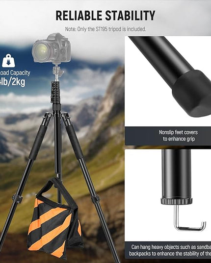 NEEWER Photography Light Stand, 1.5-6.4ft/47-195cm Aluminum Reversible Studio Lighting Tripod, Portable Phone Video Stand w/ 1/4" Screw for Strobe Light Camera Softbox, 4.4lb/2kg Load, ST195