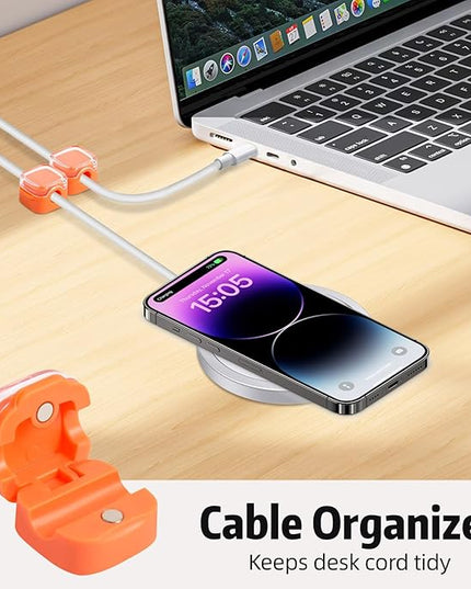Magnetic Cable Clips Cord Organizer Holder, 6 Pack Adhesive Wire Holder Keeper Organizer USB Charging Cable Storage Holder for Home Office Phone Car Wall Desktop Nightstand Kitchen (Orange)