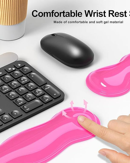 Gel Keyboard and Mouse Wrist Rest Set, Comfort Ergonomic Wrist Support, for Wrist Pain Relief, Computer Keyboard Wrist Rest (Pink)