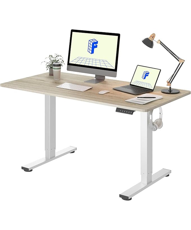 FLEXISPOT EN1 One-Piece Standing Desk, 48"x24" Seamless Desktop Electric Height Adjustable Desk for Home Office, Multi-Monitor Setups & Easy Assembly, White Wood Grain