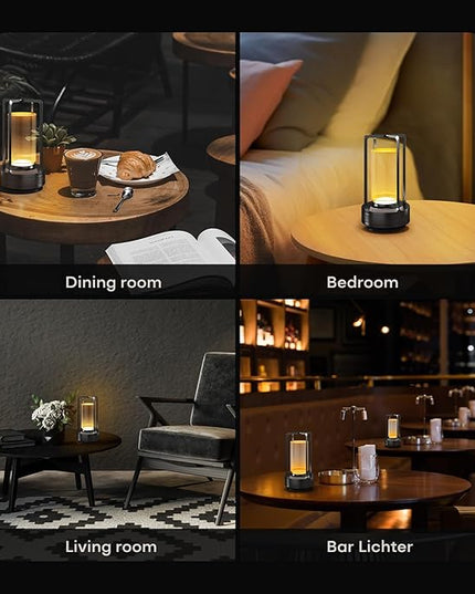 Portable Metal Table Lamp for Indoor/Outdoor ,Rechargeable Cordless LED Lamp, 3-Colour Infinitely Dimming Battery Powered Small Desk Lamp, Restaurant/Bedroom/Bar/Coffee/Camping Light (Grey Set of 2)