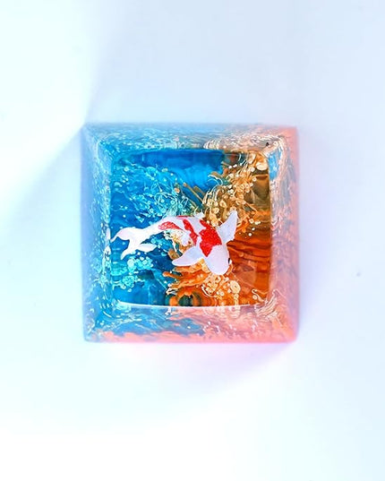 Kohaku Koi Fish Artisan Keycap Orange and Blue Ocean Coral Reef R1 SA Profile Custom Keycaps 1U ESC Handmade Gaming Resin Key Cap Cherry MX Switch Compatible Mechanical Keyboard Koi Lover Gift