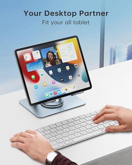 Tablet Stand Adjustable with 360° Swivel Base Aluminum Tablet Stand Holder for iPad/Samsung/iPad Pro Air Mini/Galaxy/Switch, Blue