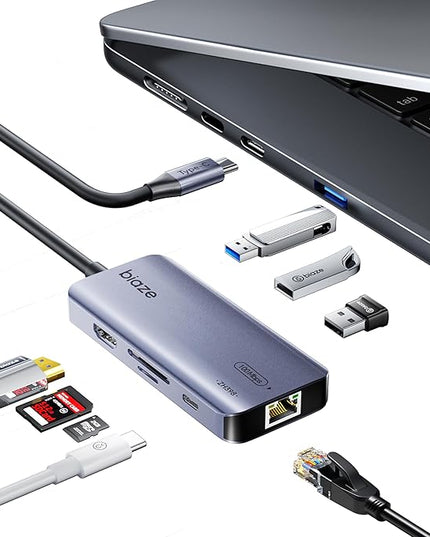BIAZE 8-in-1 USB C Hub Adapter for MacBook, 4K60Hz HDMI, 100W PD Charging, USB 3.0, USB 2.0 * 2, SD/TF Card Reader, 100M Ethernet, 7 Ports Dongle for MacBook Pro/Air, iPad Pro, iPhone