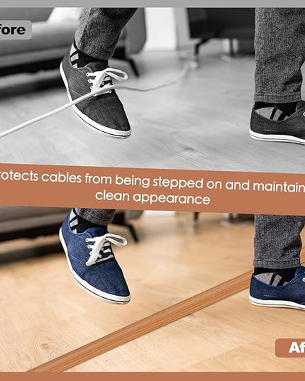Floor Cord Cover for Wires on Floor Self Adhesive Cord Hider Floor Cable Management Wire Covers for Cords Protector Prevent Cable Trips Cord Cavity W 0.51" x H 0.31", Brown Wood, 10Ft
