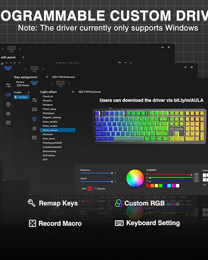 AULA F108 Wireless Mechanical Keyboard, Full Size Gaming Keyboard with Number Pad, Side Printed PBT Keycaps, Pre-lubed Switches, RGB Backlit, Hot Swappable Creamy Sounding Computer Keyboards, 108 keys