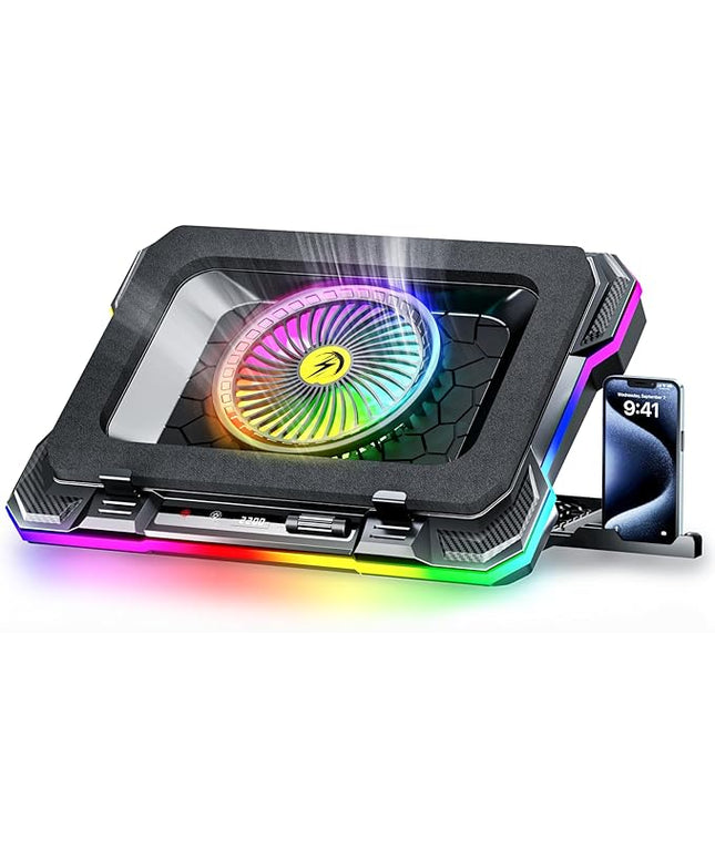 ChillCore RGB Gaming Laptop Cooling Pad with 5.5" Turbo Fan, Rapid Cooling for 15.6-19.3" Laptops, Variable Speed Control, 7 Adjustable Heights - K1 5V RGB