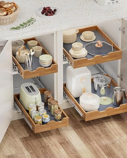 OCG Pull Out Cabinet Organizer 20"W x 21"D, Slide Out Wood Drawer Shelf, Pull Out Shelves for Base Cabinet Organization in Kitchen, Pantry, Bathroom