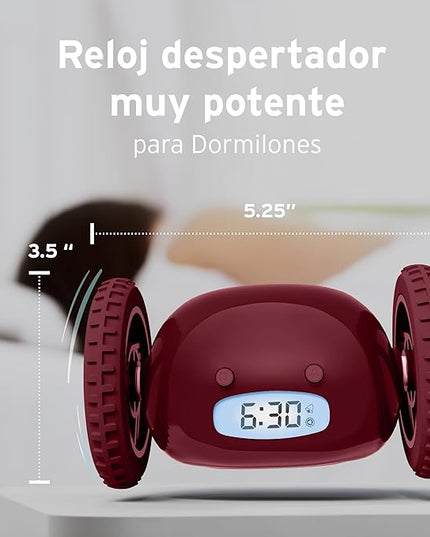 CLOCKY Extra Loud Alarm Clock for Heavy Sleepers on Wheels Rolls Runs Away Vibrating, Easy to Set Super Smart Snooze Digital Bed Shaker Alarm Clock Funny Gift for Adults Kids Teens Bedrooms (Wine)