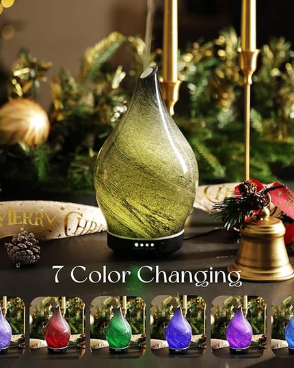 Porseme 150ml Essential Oil Diffuser Glass Color Changing Aroma Air Diffusers Aromatherapy Ultrasonic Cool Mist Humidifier 6 Running Hours Waterless Auto-Off for Sleeping Yoga Office Spa (Obsidian)