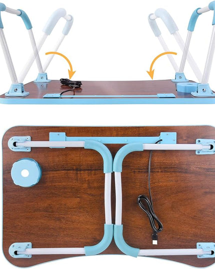Slendor Lap Desk with Cup Holder, Foldable Laptop Table for Bed, Portable Bed Desk for Laptop and Writing, Computer Tray with Tablet Slot, Notebook Stand Reading Holder for Couch Sofa Floor,Blue