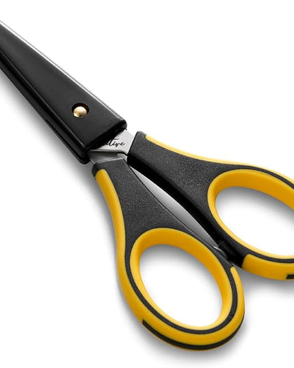Beaditive Precision Craft Scissors - Stainless Steel Blades With Safety Cap - Ultra Sharp Tip & Non-Slip TPR Handles - For Adult & Kid Paper Crafting, Scrapbooking, Home, Office, and School Use
