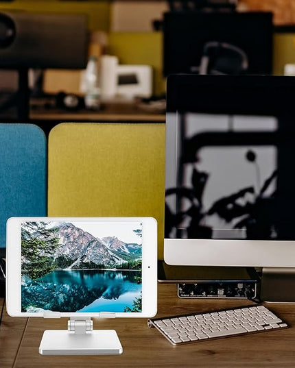 HOLIDYOYO Adjustable Aluminum Alloy Tablet Holder and Laptop Stand for Desk, Foldable Multi-Angle Tablet Stand Compatible with Ipad, Portable Desktop Holder for Home and Office Use