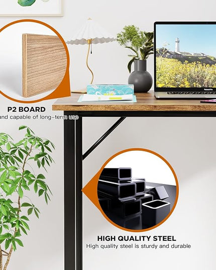 PayLessHere | 32 Inch Computer Desk | Brown | Office Desk with Metal Frame, Adjustable Feet | Water-Resistant, Scratchproof Surface | Sturdy Writing Table for Home Office or Study | Pack of 2