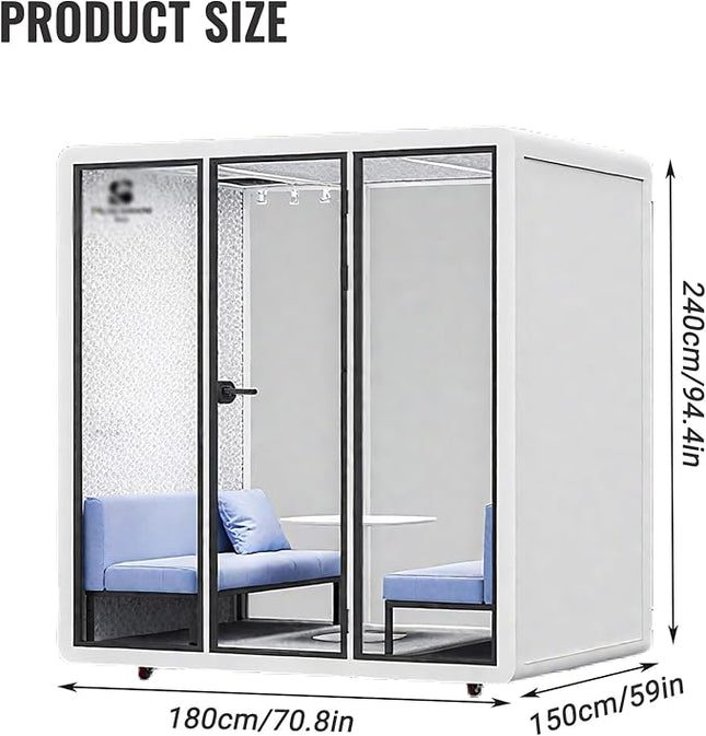 Mobile Office Pod Booth, Quiet Meeting Pod with Acoustic Panels, Sound Proof Room with Desk, Portable Removable Working Booth for Private Phone Calling Study,180cm