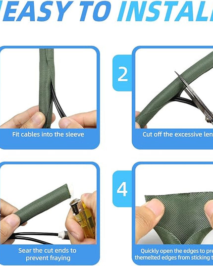 Automotive Wire Loom Tubing, Split Braided Cord Protectors from Pets No Chew, Flexible Cable Sleeve Cable Management for TV/Computer/Electric Wires (Deep Green, 5/16"-25ft)
