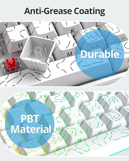 Guffercty kred 135 Key White Keyboard Keycap Set Side Engraved, Cherry Profile PBT Material Translucent Characters Compatible with MX Switches(Form Line)