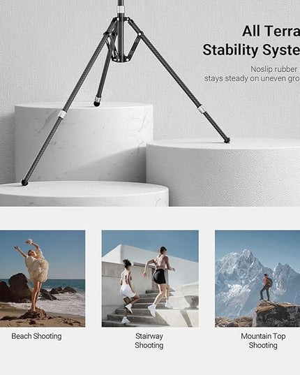 NEEWER Carbon Fiber Tripod Stand w Reversible Legs, 35"-102" Portable Lightweight Photography Light Stand for Strobe Softbox Ring Light Action Cam DSLR Streaming Recording, 6.6lb/3kg Max Load, ST260C