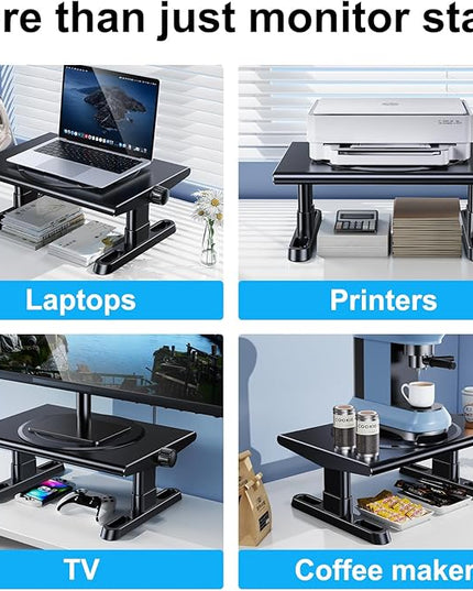 Monitor Stand Riser for Desk,360°Rotation Freely Height Adjustable by Knob,4.4-5.8 Inches,Ergonomic Monitor Stand Mount, Desktop Monitor Stand Riser for Computer,Laptop,Printer,Tv,Black