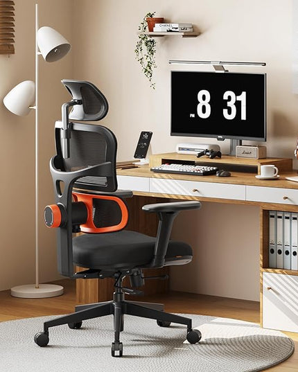 Newtral Ergonomic Office Chair with Fully Adaptive Lumbar Support, 136°Tilt Function, Computer Desk Chair with Soft 4D Armrest, Adjustable Headrest (Upgrade with Laptop Tray, Black)