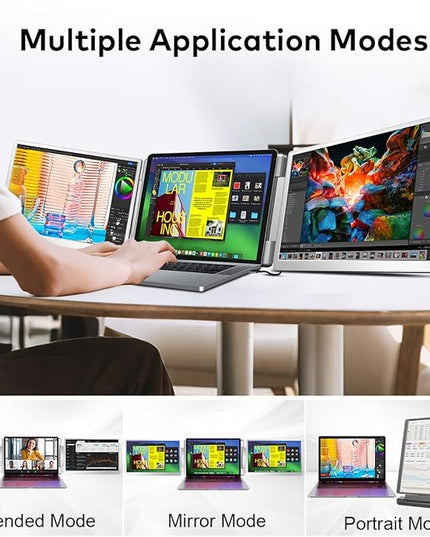 FQQ S7 Laptop Screen Extender,14-inch Portable Travel Triple Monitor-Left Screen 360° Flip,FHD 1200P IPS Triple Screen Laptop Monitor Extender for 12-16.5" Laptops,Compatible with Win and MacBook,Gray