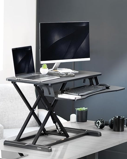 VIVO 32 inch Desk Converter, K Series, Height Adjustable Sit to Stand Riser, Dual Monitor and Laptop Workstation with Wide Keyboard Tray, Black, DESK-V000K