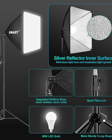 EMART 10 x 10 ft Heavy Duty Backdrop Support System, Professional Photography Lighting Kit with 5500K 50W LED, 10 * 15ft Backdrop *3, Reflector, Umbrellas&Softbox Lighting Kit for Studio, Portrait