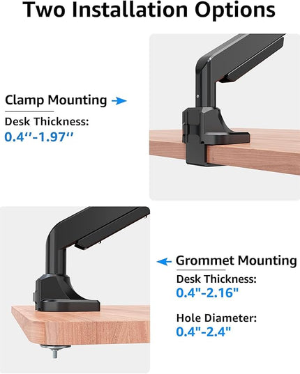 MOUNTUP Single Monitor Mount fits 49 45 44 43 42 40 39 37 34 inch Ultrawide Screen, Holds 6.6-33lbs, Computer Monitor Arm Desk Mount, Heavy Duty Gas Spring Monitor Stand with C-clamp/Grommet Base