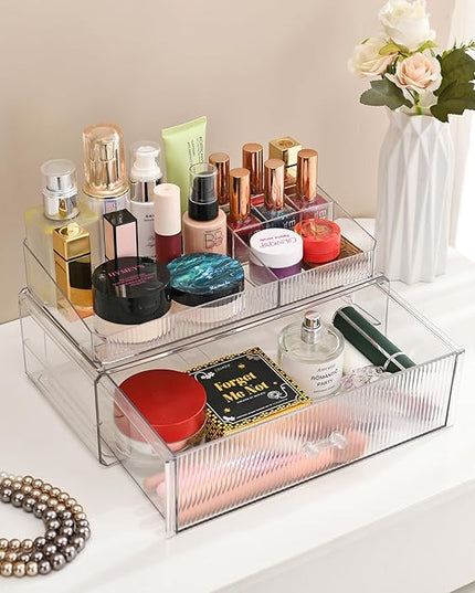 ZHIAIstackable storage drawer, transparent acrylic storage box, cosmetics and beauty product storage organizer, suitable for makeup room, bathroom, under kitchen sink, room, home bedroom storage.