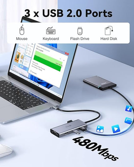 USB C to Dual HDMI Adapter,USB C Docking Station Dual Monitor Hub for Dell/HP/Lenovo Laptop,iPhone 15,USB C Hub Dongle Multi Monitors Adapter with 2 HDMI Ports+Displayport DP Port+VGA+3 USB