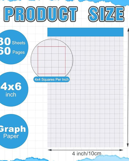 Tenceur 8 Pack Grid Paper Pad 4 x 6 Inch Graph Paper Pad, Graft Paper 30 Sheets Graph Ruled Grid Pad Notebook Notepads Memo Pads Math Grid Note Pad Scratch Pads Assorted Colors(4 Squares Per Inch)