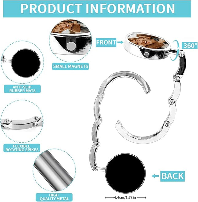 elesories Custom Purse Hook for Table with Personalized Photo, Foldable Purse Hanger & Table Bag Holder for Travel, Portable Purse Hook for Desk, Custom Purse Hangers for Women
