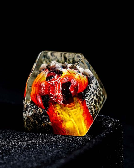 Red Dragon with Volcano Fantasy Artisan Keycap R1 SA Profile Custom Cool Dragon Keycaps 1U ESC Handmade Gaming Resin Key Cap Cherry MX Switch Compatible Mechanical Keyboard Dragon Lover Gift