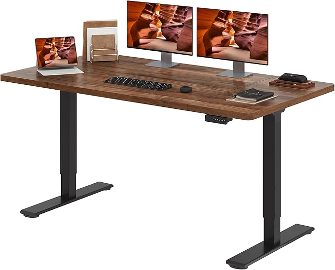 Dual Motor Standing Desk, Large Stand Up Desks, 71x31 Inches Electric Sit Stand Desks, 4 Memory Preset Adjustable Height Computer Table for Home Office with Splice Board (Brown)