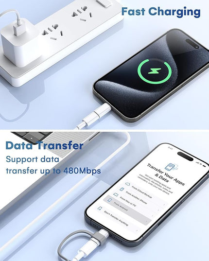 MFi Certified USB C to Lightning Adapter 4-Pack, 27W Fast Charging & Data Sync, Lightning to USB Type C Cable Adapter Compatible with iPhone 14/13/12/Pro/Max, iPad, AirPods, with Anti-Loss Lanyard