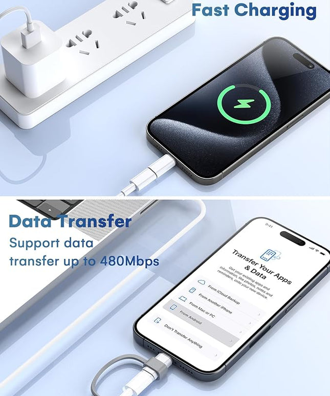 MFi Certified USB C to Lightning Adapter 4-Pack, 27W Fast Charging & Data Sync, Lightning to USB Type C Cable Adapter Compatible with iPhone 14/13/12/Pro/Max, iPad, AirPods, with Anti-Loss Lanyard