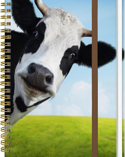 Spiral Journal Notebook, A5 Cute Notebooks for Women Men, College Ruled Hardcover Notebook for Work & Note Taking, 60 Pages Double-Wire Journals for Writing, Funny Cow